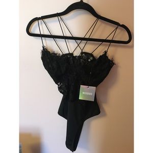 Missguided Black Corded Lace Harness Bodysuit